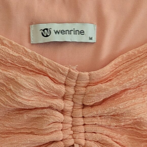 Peach Pink Puff Sleeve Dress - Size Medium with Stretch - Picture 3 of 3